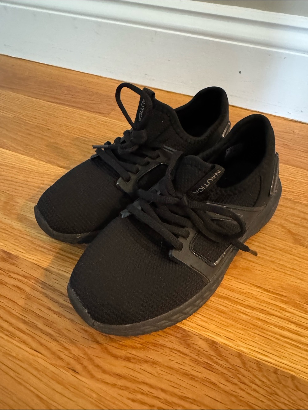 Nautica Kids All-Black Knit Lace-Up Sneakers